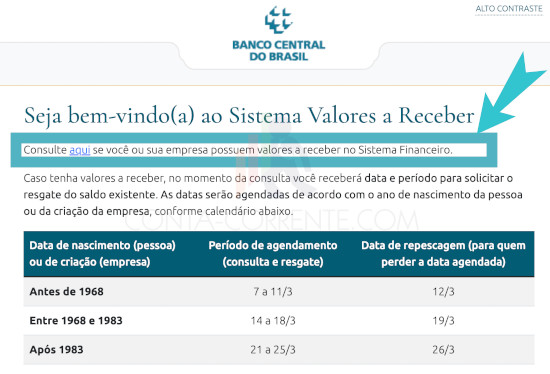 Tela pré consulta do SVR do Banco Central