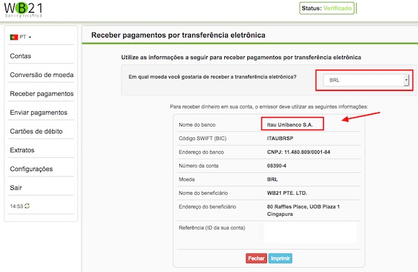 WB21 possui conta no Itaú