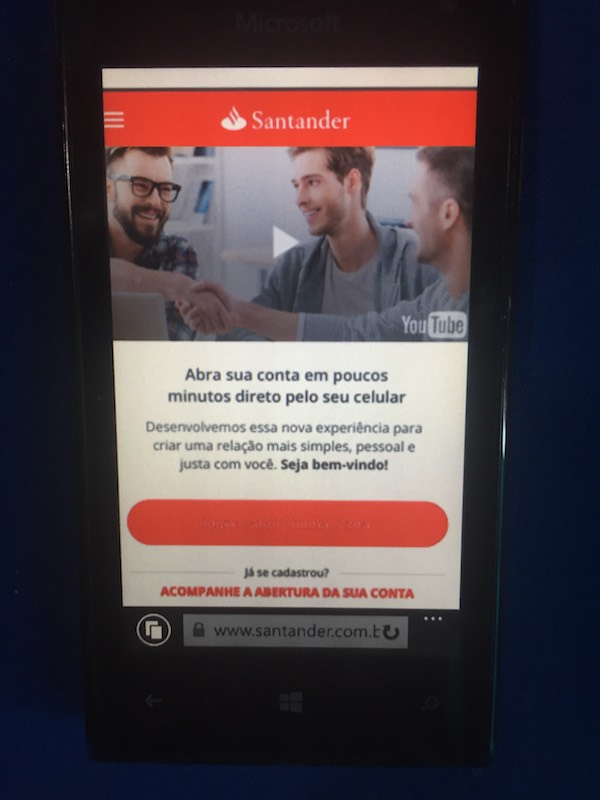 Santander Abra sua conta Windows Phone