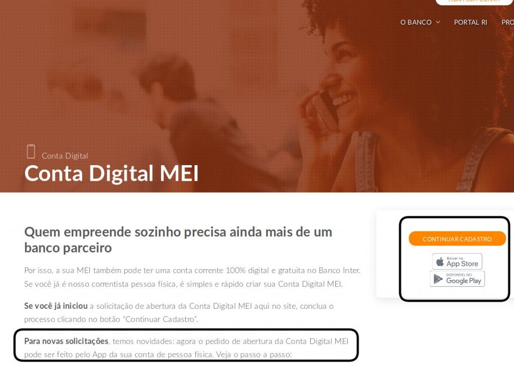 Abertura de conta digital MEI pelo Site