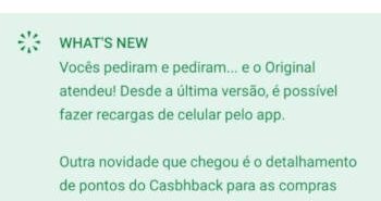 Atualização do aplicativo do Banco Original