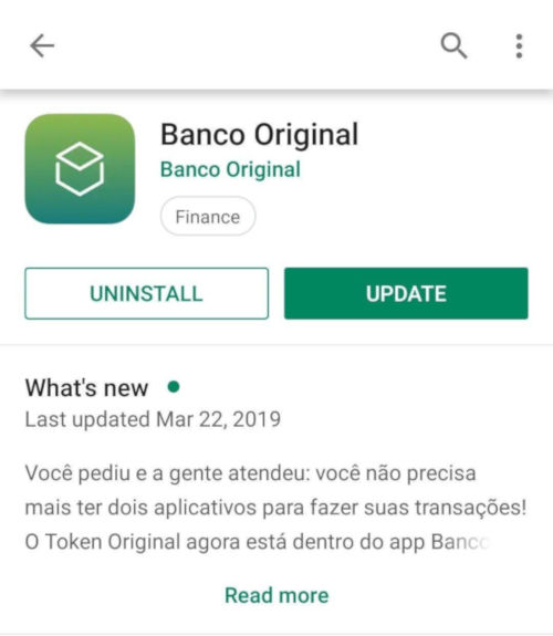 Banco Original unifica token no APP