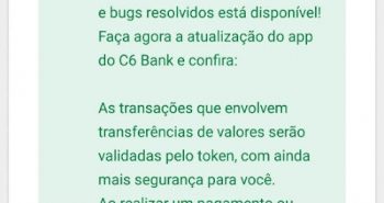 C6 Bank novidade no APP: TOKEN