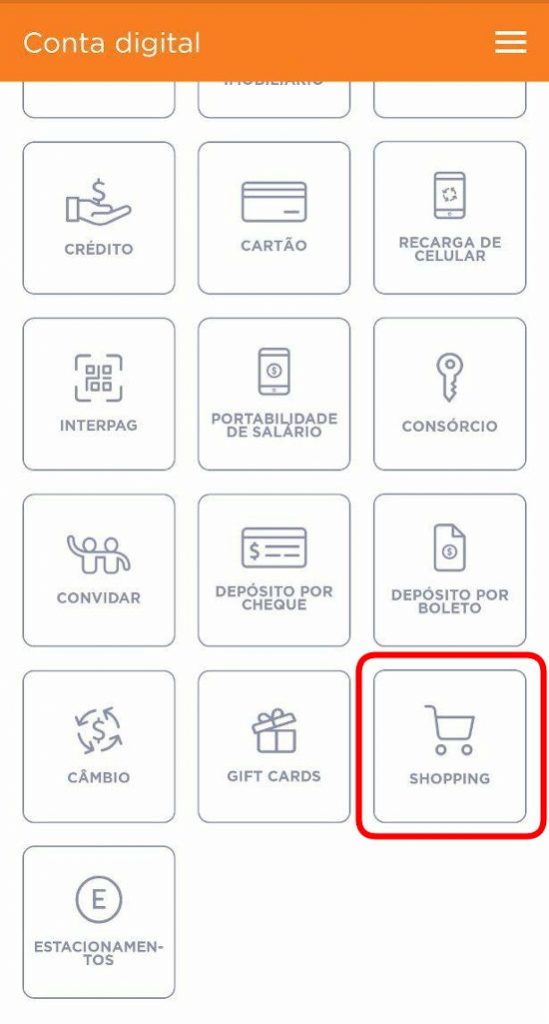 Botão Shopping APP Banco Inter