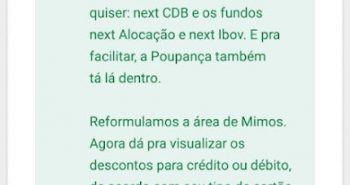 Atualização APP Next Android botão de investimentos