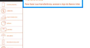 Banco Inter retira transferência do internet banking