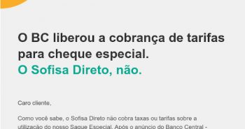 Sofisa Direto não cobrará tarifa no Saque Especial