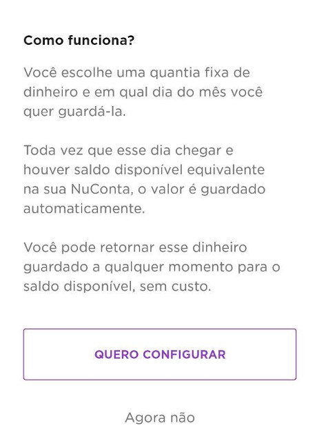 Nubank configurar guardar automaticamente