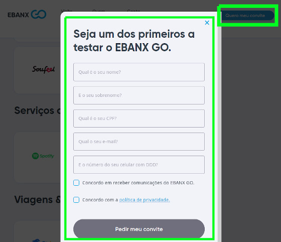 Ebanx GO pedido de convite