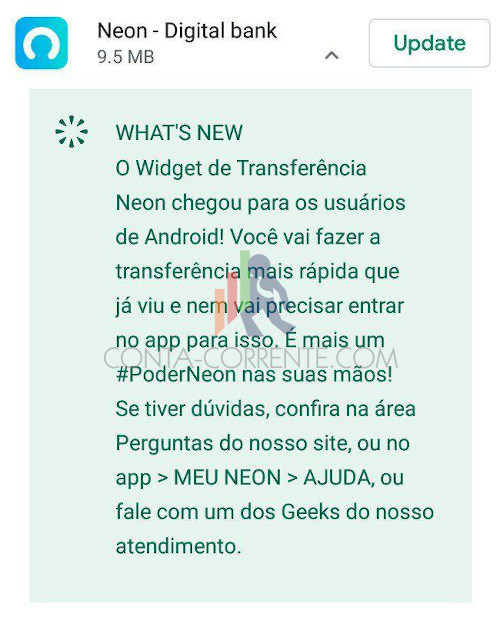 Widget de transferência da NEON para Android