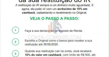 Original 10% de cashback na restituição