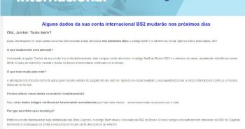 BS2 muda código SWIFT da Conta Internacional