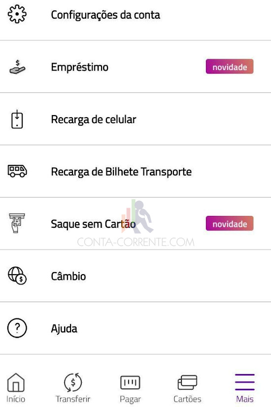 Etapa de Saque sem Cartão no app Superdigital