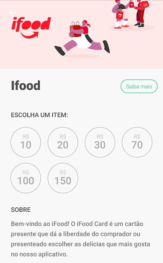 Vale Cartão Presente - iFood Card Virtual 10 Reais