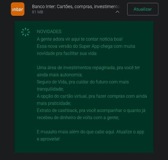 Novidades do app do Banco Inter, cartão virtual e muito mais