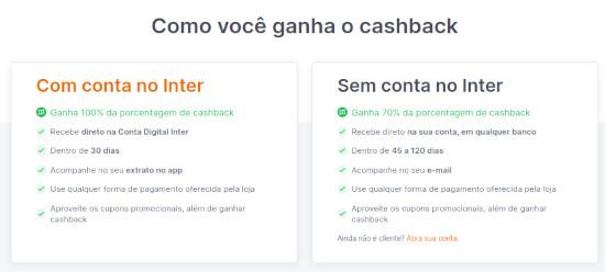 Diferença entre o cashback de correntista e não-correntista do Banco Inter