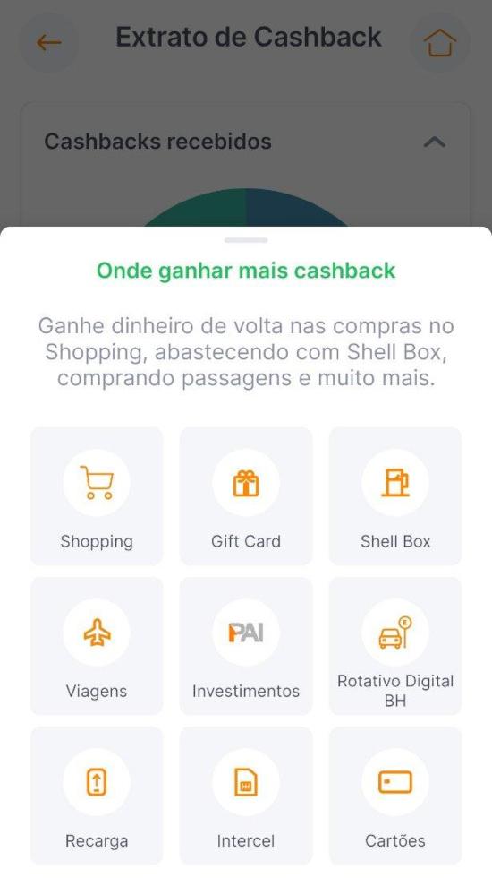 Extrato de cashback do Banco Inter