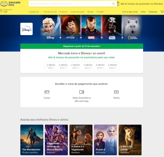 Até 6 meses grátis Disney+ para usuários Mercado Pontos