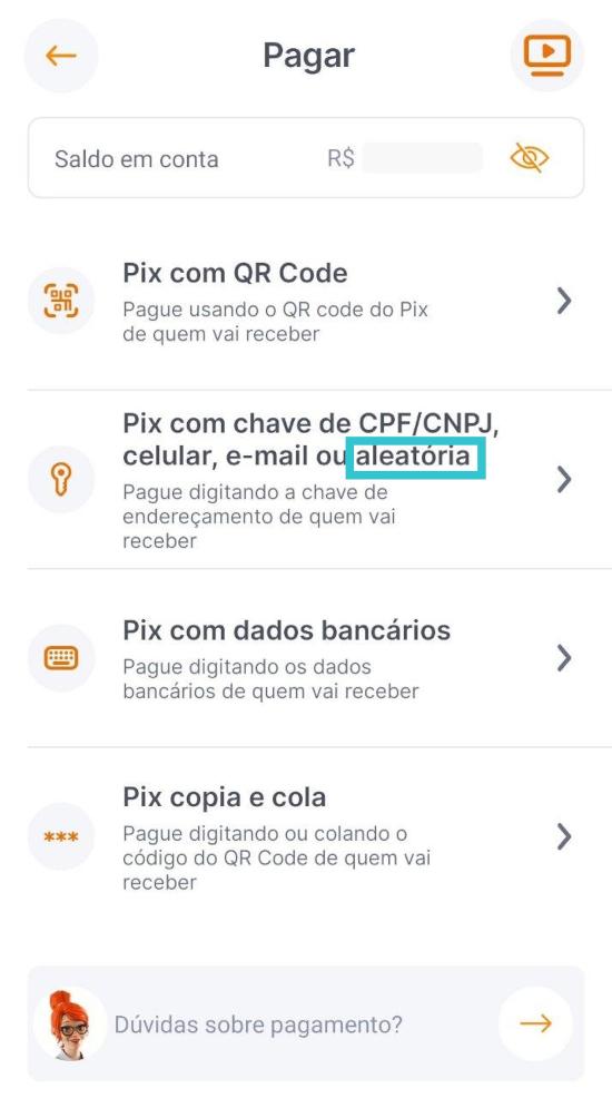 Chave aleatória do Pix no Banco Inter