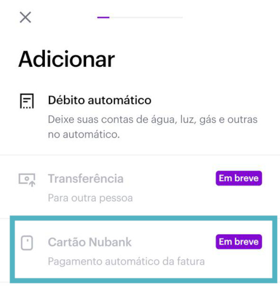 NuConta do Nubank terá débito automático de cartão