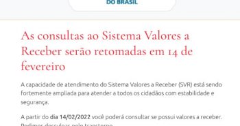 Sistema de Valores a Receber fora do ar