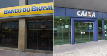 Agências do Banco do Brasil e Caixa Econômica Federal lado a lado.