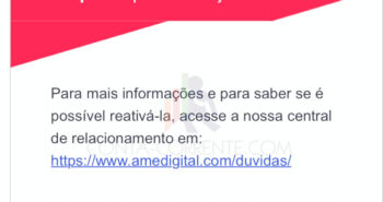 Ame Digital envia aviso suspendendo contas inativas há mais de seis meses