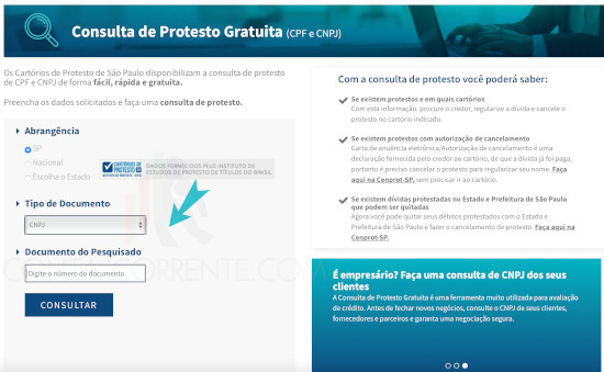 Site Protestos SP permite ver de graça se CPF ou CNPJ tem protestos no cartório.